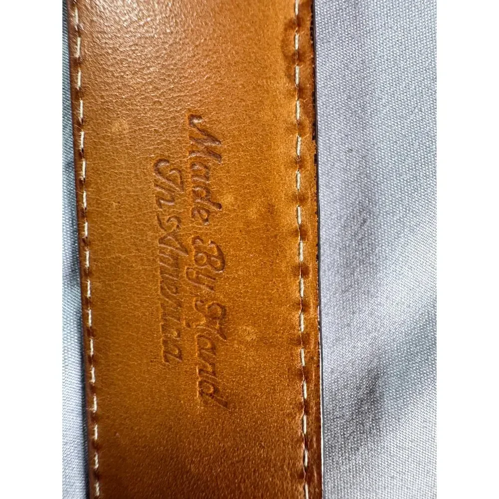 Martin Dingman Brown Full Grain Leather Belt Solid Brass Buckle Size 38 USA